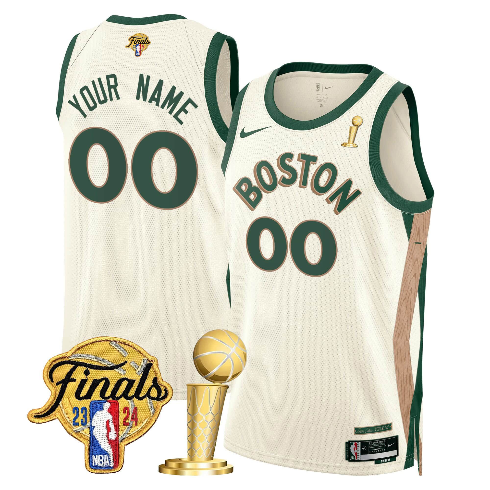 Men Boston Celtics Cream 2024 Nike Final & Champions Patch Swingman Custom NBA Jersey